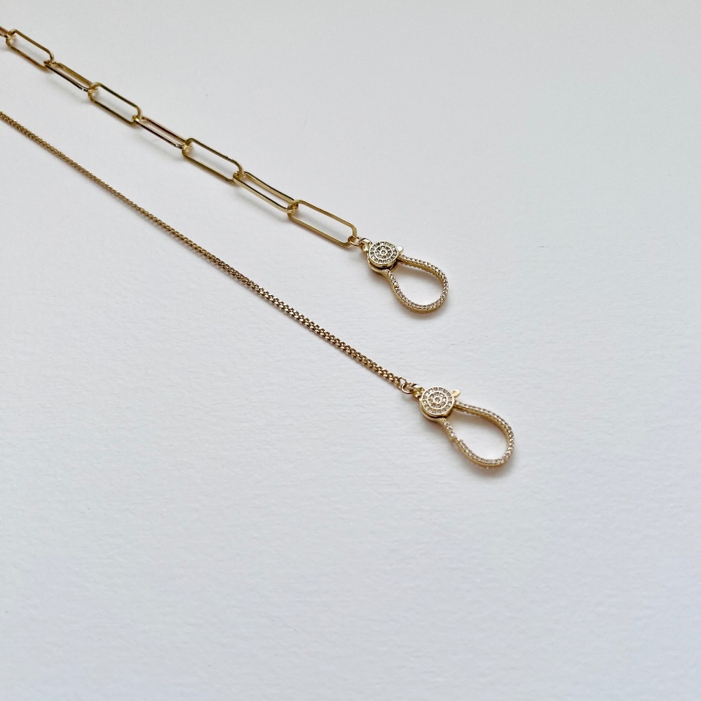 Large gold rhinestone lobster clasp on paperclip or cuban